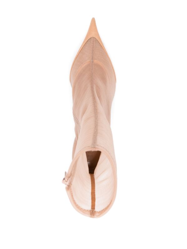 Browns Mugler Beige Sheer Panelled Suede Boots | Browns Boots
