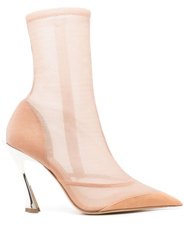 browns Mugler Beige Sheer Panelled Suede Boots | Browns Boots