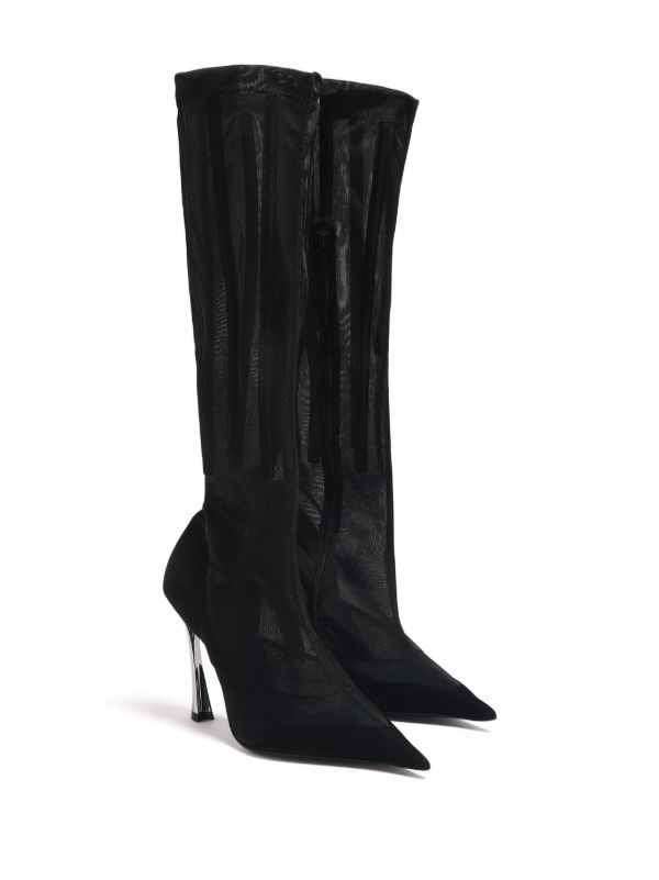 Browns Mugler Black Fang 95 Mesh Knee-High Boots | Browns Boots