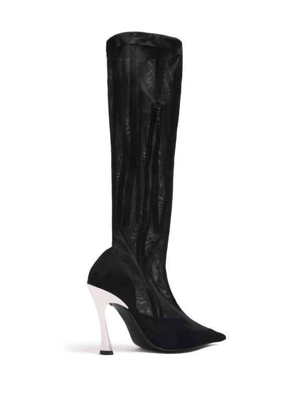 Browns Mugler Black Fang 95 Mesh Knee-High Boots | Browns Boots
