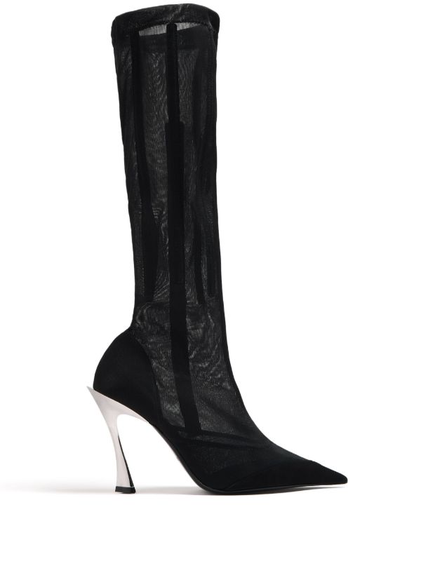 browns Mugler Black Fang 95 Mesh Knee-High Boots | Browns Boots