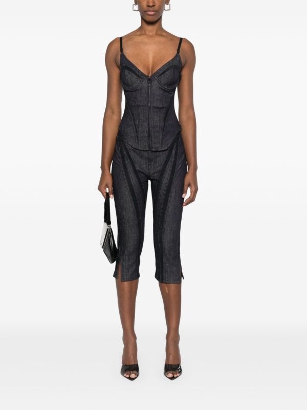 Browns Mugler Black Mesh-Panelled Capri Jeans | Browns Cropped Jeans