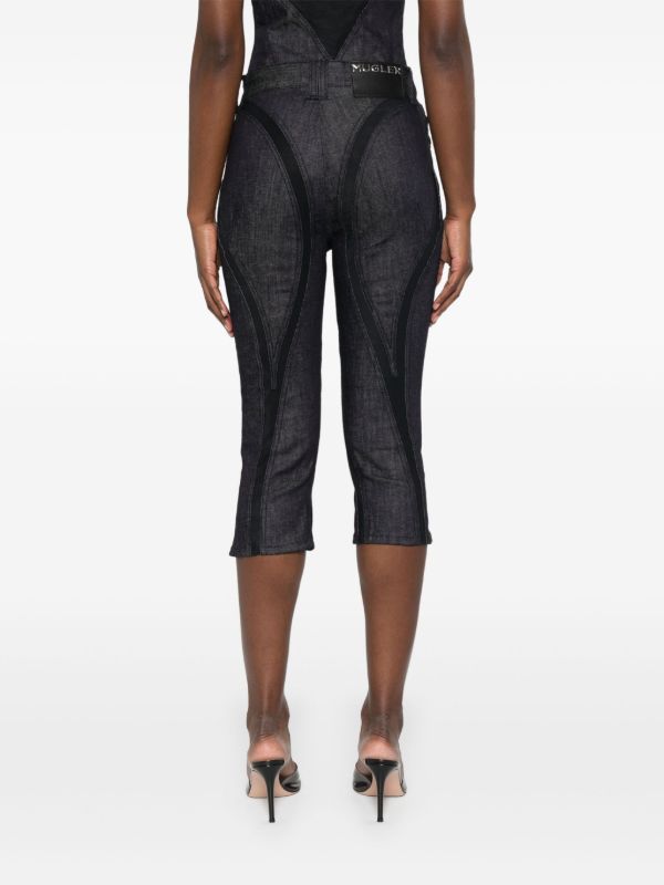 Browns Mugler Black Mesh-Panelled Capri Jeans | Browns Cropped Jeans