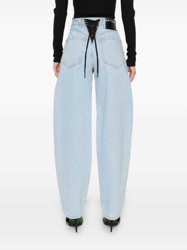 Browns Mugler Blue Lace-Up Wide-Leg Jeans | Browns Wide-Leg Jeans