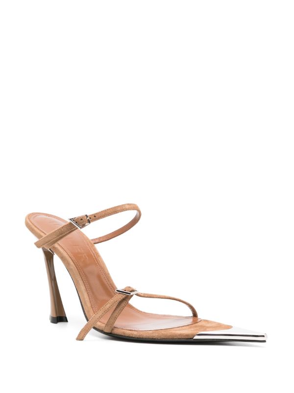 Browns Mugler Brown Fang 95 Leather Mule Sandals | Browns Sandals