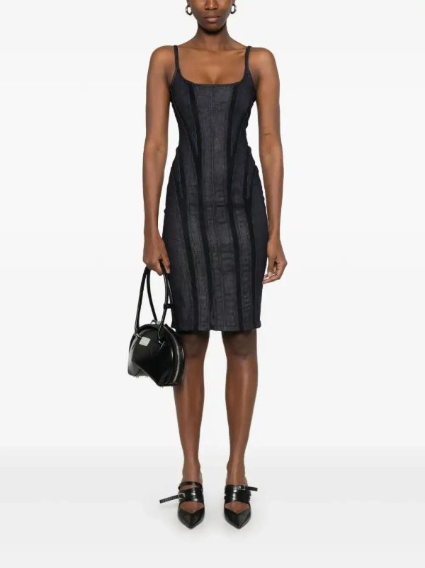 Browns Mugler Mesh-Detailing Denim Midi Dress | Browns Cocktail & Party Dresses