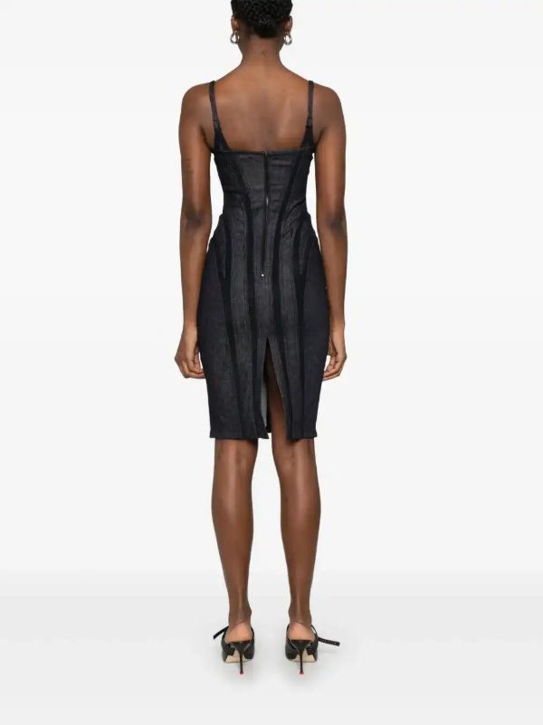 Browns Mugler Mesh-Detailing Denim Midi Dress | Browns Cocktail & Party Dresses