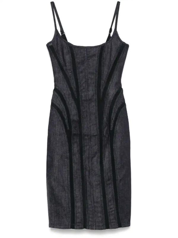 browns Mugler Mesh-Detailing Denim Midi Dress | Browns Cocktail & Party Dresses