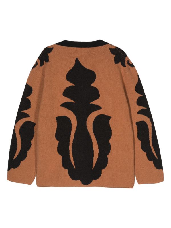 Browns Nanushka Black And Camel Brown Jacquard Knitted Cardigan | Browns Cardigans
