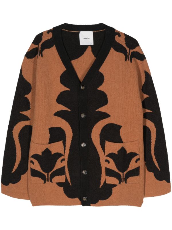 browns Nanushka Black And Camel Brown Jacquard Knitted Cardigan | Browns Cardigans