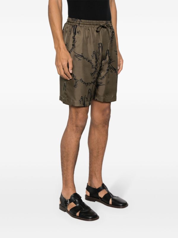 Browns Nanushka Green Abstract-Print Silk Shorts | Browns Track & Running Shorts