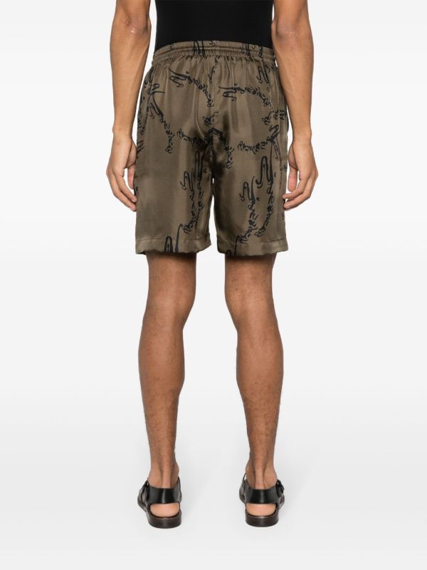 Browns Nanushka Green Abstract-Print Silk Shorts | Browns Track & Running Shorts