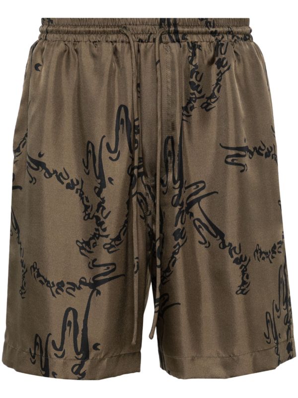 browns Nanushka Green Abstract-Print Silk Shorts | Browns Track & Running Shorts