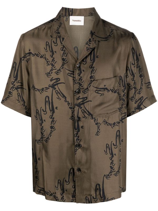 browns Nanushka Green Bodil Printed Silk Shirt | Browns Shirts