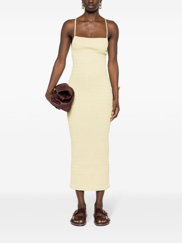 Browns Nanushka Yellow Barra Smocked Midi Dress | Browns Cocktail & Party Dresses