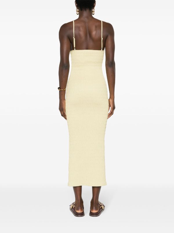 Browns Nanushka Yellow Barra Smocked Midi Dress | Browns Cocktail & Party Dresses