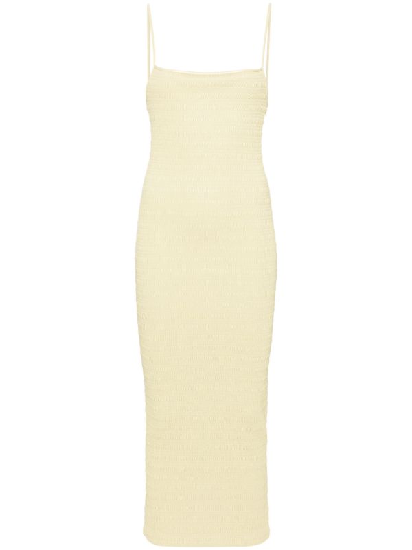 browns Nanushka Yellow Barra Smocked Midi Dress | Browns Cocktail & Party Dresses