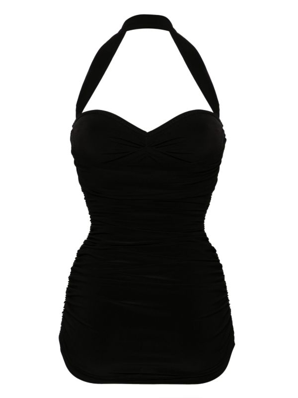 Browns Norma Kamali Black Bouclé Effect Halterneck Swimsuit | Browns One-Pieces