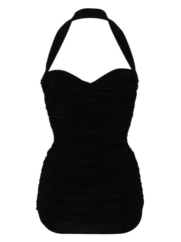 browns Norma Kamali Black Bouclé Effect Halterneck Swimsuit | Browns One-Pieces