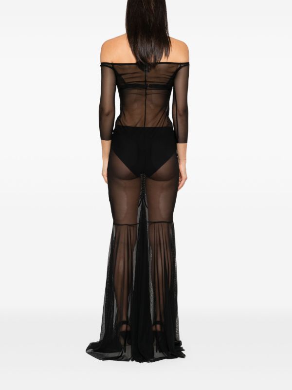 Browns Norma Kamali Black Off-Shoulder Shirred Gown | Browns Evening Dresses