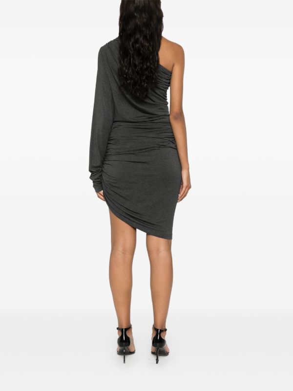 Browns Norma Kamali Grey Draped Asymmetric Mini Dress | Browns Cocktail & Party Dresses