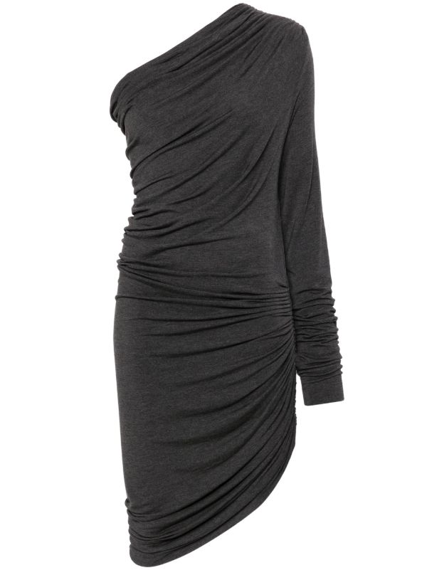 browns Norma Kamali Grey Draped Asymmetric Mini Dress | Browns Cocktail & Party Dresses