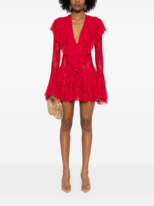 Browns Norma Kamali V-neck Ruffled Mini Dress | Browns Cocktail & Party Dresses