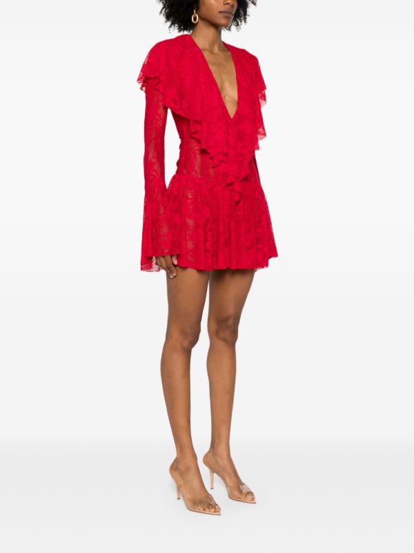 Browns Norma Kamali V-neck Ruffled Mini Dress | Browns Cocktail & Party Dresses