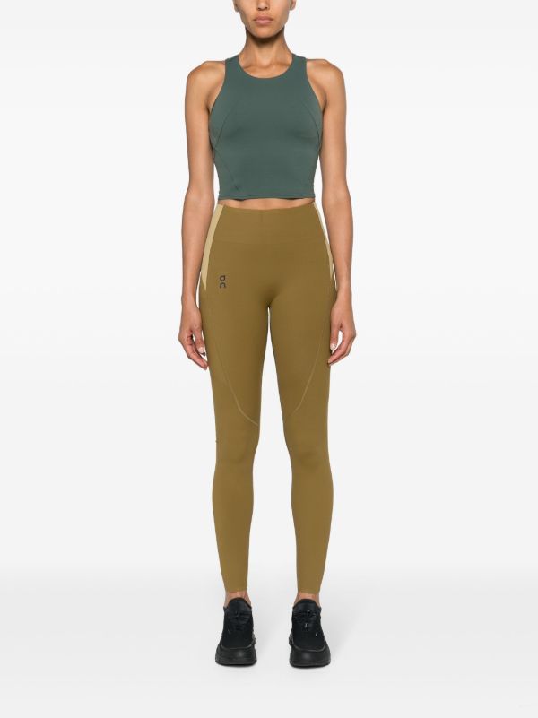Browns On Running Green Logo Print Panelled Performance Leggings | Browns Performance Leggings