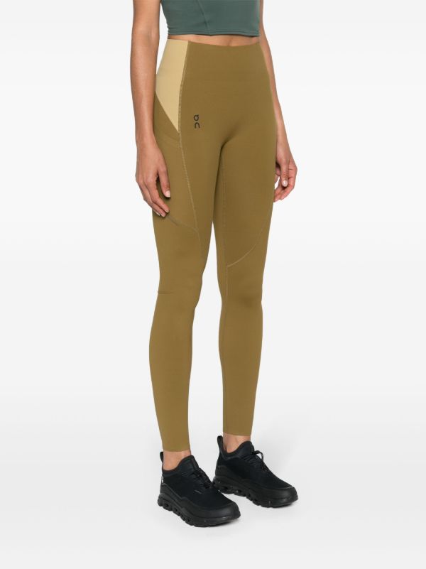 Browns On Running Green Logo Print Panelled Performance Leggings | Browns Performance Leggings