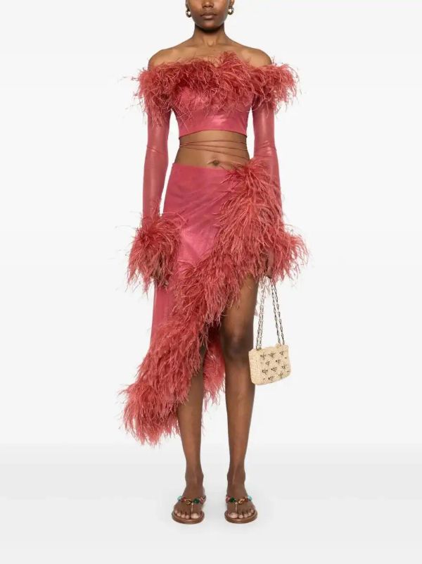 Browns Oséree Feather-trim Cropped Top | Browns Blouses