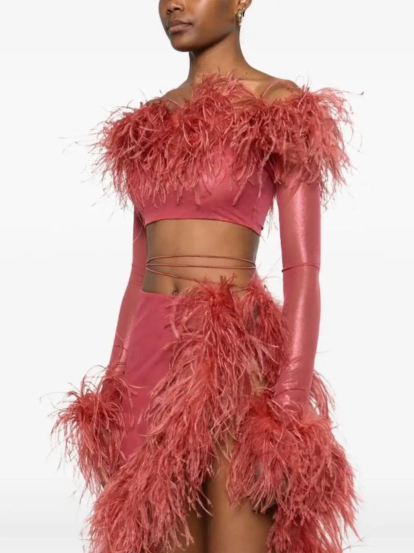 Browns Oséree Feather-trim Cropped Top | Browns Blouses