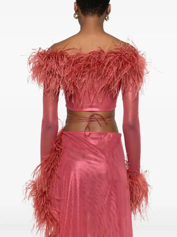 Browns Oséree Feather-trim Cropped Top | Browns Blouses