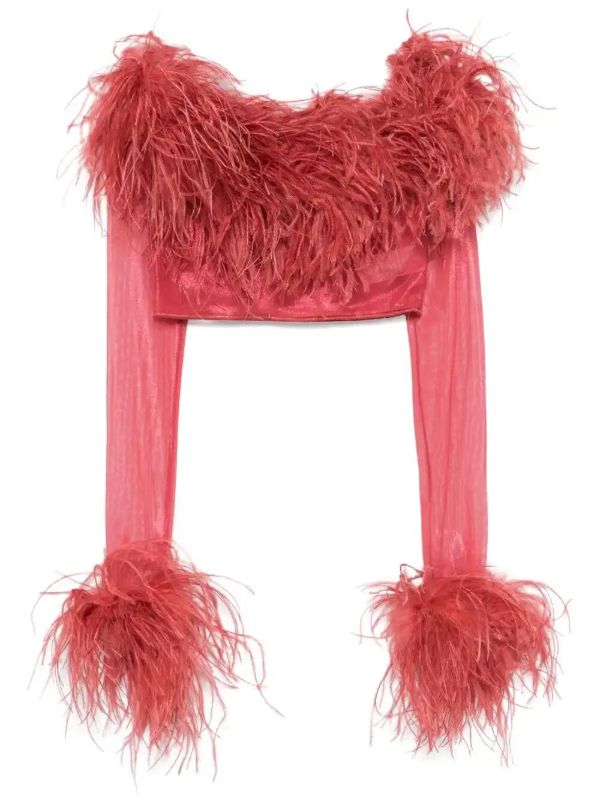 browns Oséree feather-trim cropped top | Browns Blouses