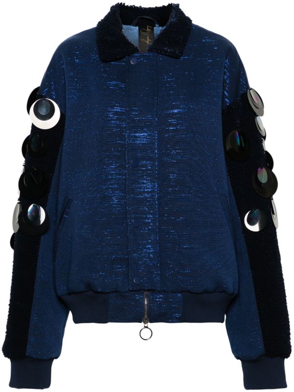 browns Papa Oppong blue Stella Kente bomber jacket | Browns Varsity Jackets