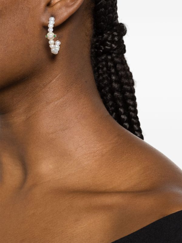Browns Pascale Monvoisin 9K Yellow Gold Chelsea N°1 Pearl And Diamond Hoop Earring | Browns Fine Earrings