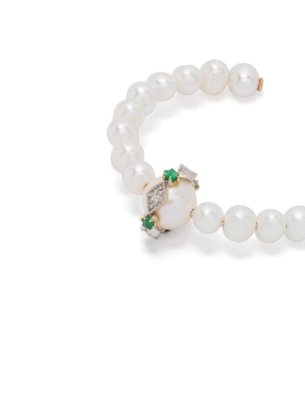 Browns Pascale Monvoisin 9K Yellow Gold Chelsea N°1 Pearl And Diamond Hoop Earring | Browns Fine Earrings