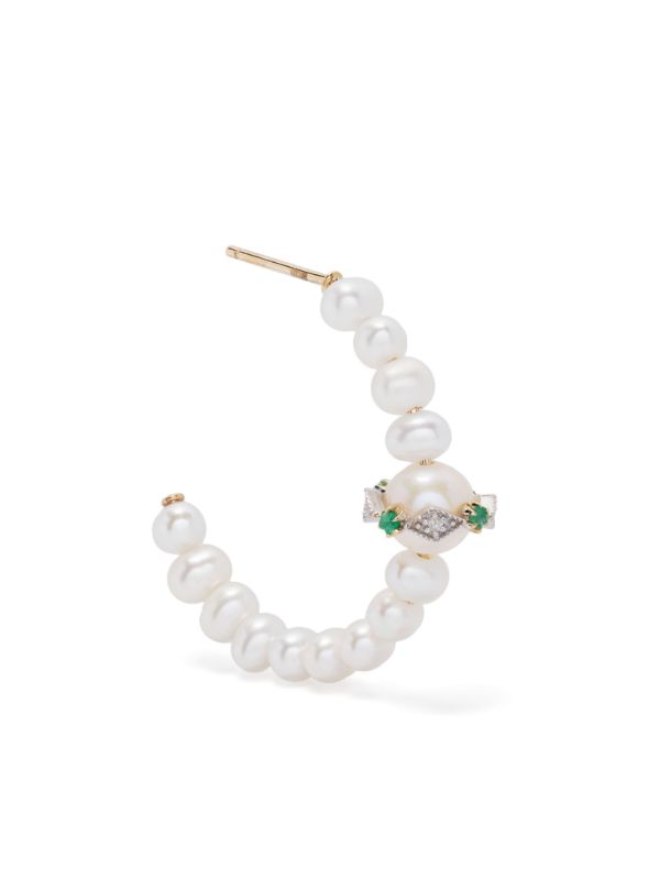 browns Pascale Monvoisin 9K Yellow Gold Chelsea N°1 pearl and diamond hoop earring | Browns Fine Earrings