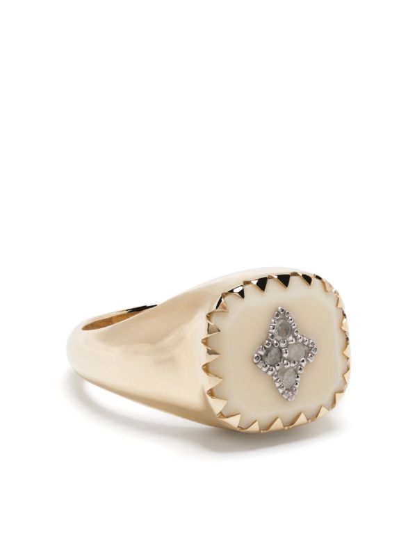 browns Pascale Monvoisin 9kt Yellow Gold Pierrot Bakelite Diamond Signet Ring | Browns Fine Rings