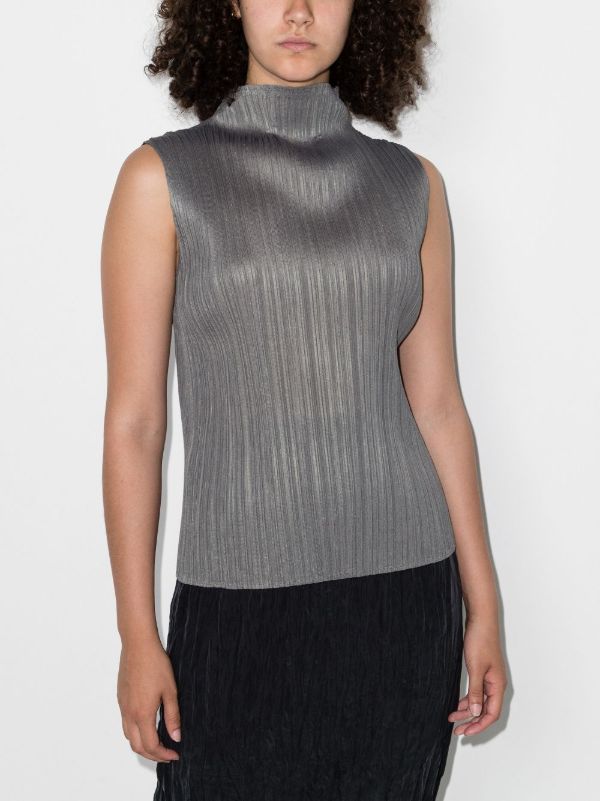 Browns Pleats Please Issey Miyake Grey Basics High Neck Plissé Top | Browns Vests & Tank Tops