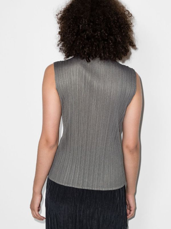 Browns Pleats Please Issey Miyake Grey Basics High Neck Plissé Top | Browns Vests & Tank Tops