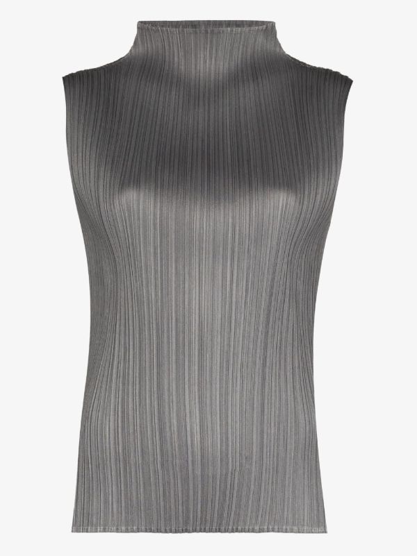 browns Pleats Please Issey Miyake Grey Basics high neck plissé top | Browns Vests & Tank Tops