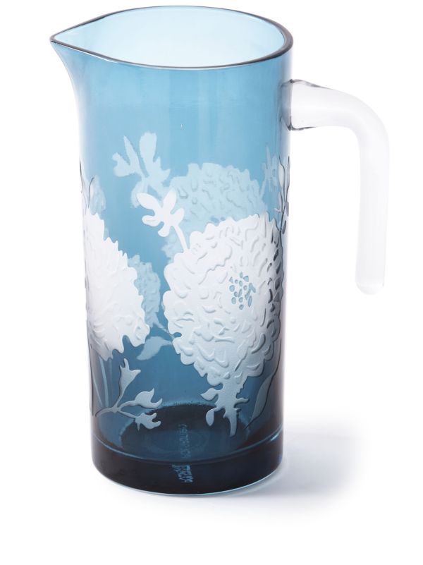 browns POLSPOTTEN blue Peony glass pitcher | Browns Glassware