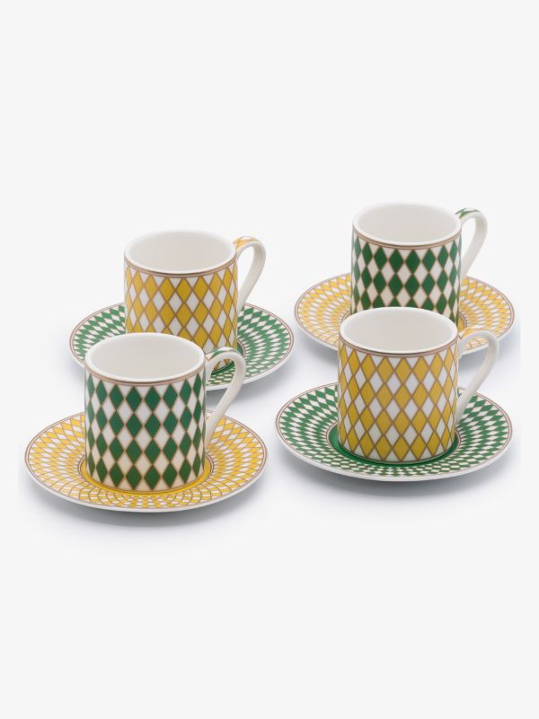 browns POLSPOTTEN Green and Yellow Chess Espresso Cup Set | Browns Cups & Tea Sets