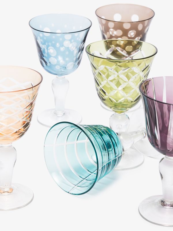 Browns POLSPOTTEN Multicolour Cuttings Wine Glass Set | Browns Glassware