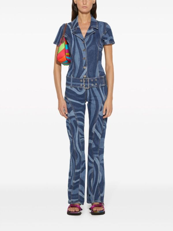 Browns PUCCI Blue Marmo-print Denim Jumpsuit | Browns Full Length