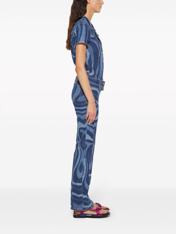 Browns PUCCI Blue Marmo-print Denim Jumpsuit | Browns Full Length