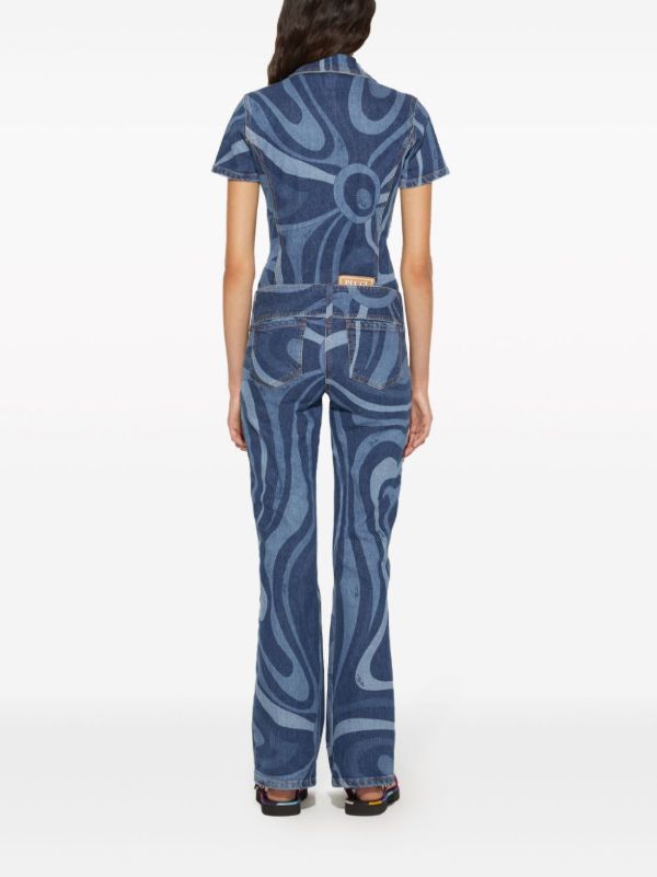 Browns PUCCI Blue Marmo-print Denim Jumpsuit | Browns Full Length