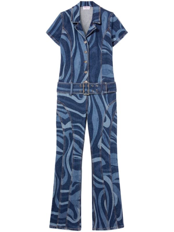 browns PUCCI blue Marmo-print denim jumpsuit | Browns Full Length