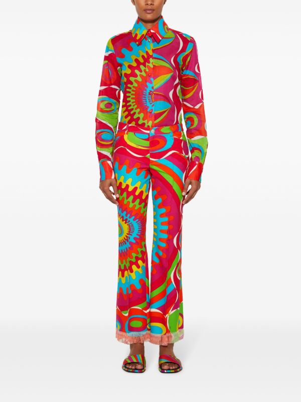 Browns PUCCI Red Bersaglio-Print Cotton Trousers | Browns Cropped Pants